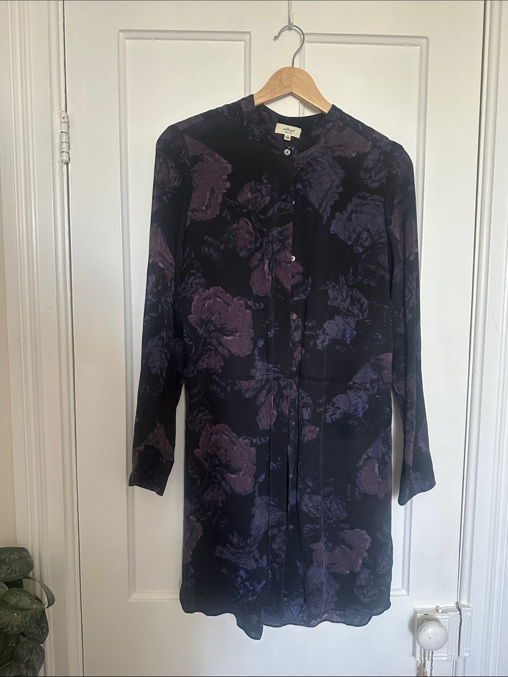 Wilfred 100% Silk Shirt Dress with Purple Floral Print